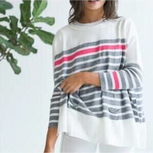 Mersea Catalina Travel Sweater Womens One Size White Gray Stripe Relaxed